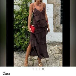 Zara Chocolate Ruffled Dress strap